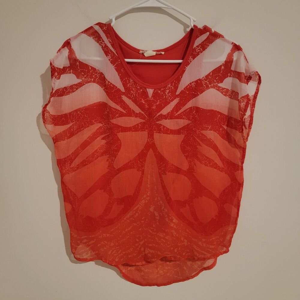Womens Chiffon Butterfly‎ Top Size Small S Lined Y2K Red Ombre Fairy